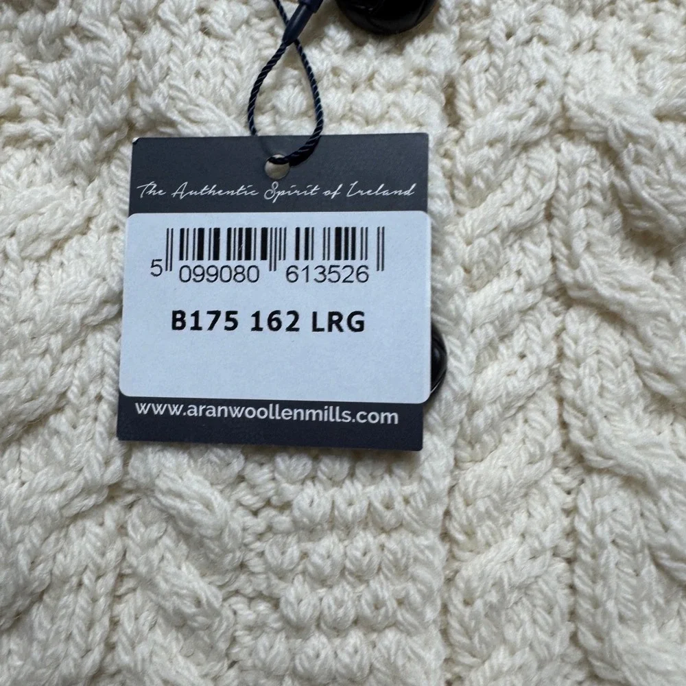 Aran Woollen Mills Kids Merino Wool Cable Knit Pinafore Dress Cream B175 LRG